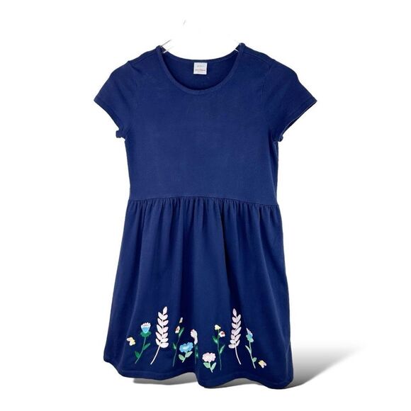 Hanna Andersson Short Sleeve Blue Skater Dress w/Embroidered Skirt Sz 12 - Picture 1 of 9